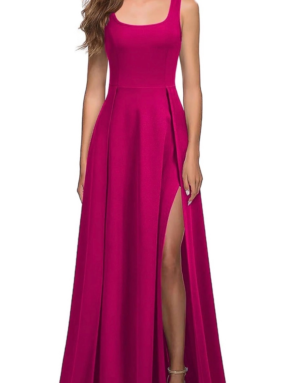 Sleeveless Fuchsia Evening Gown with Side Slit